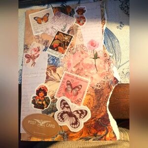 Vintage Style Postcard with Butterfly and Floral Design